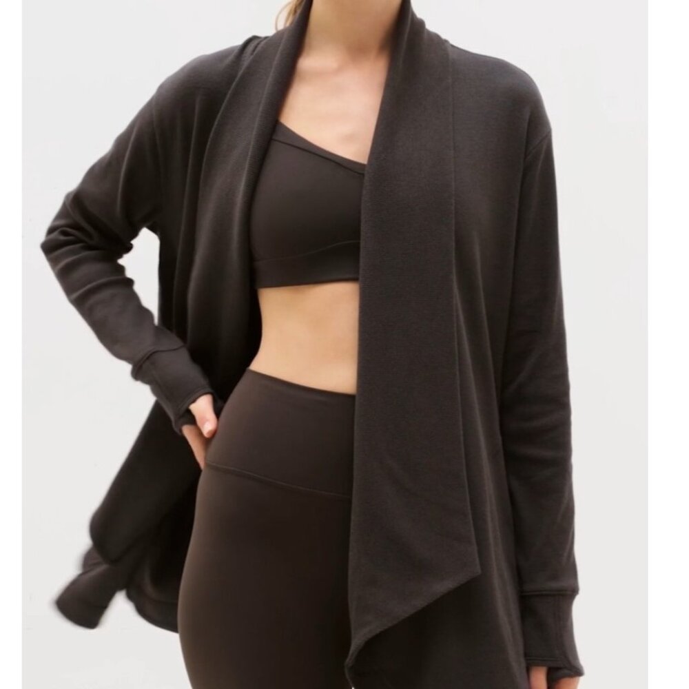 Athleta Pranayama Restore Rib WrapNirvana BLACK Cardigan Sweater Women's XS Boho
